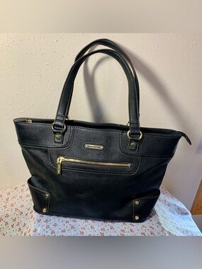 Anne Klein Black Shoulder Bag with Gold Hardware